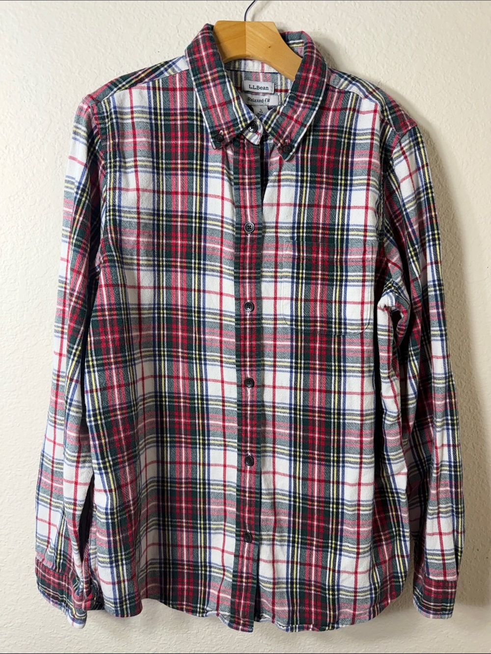 L.L. Bean Women's Gorpcore Flannel Shirt Relaxed Fit Red White Green Sz Small
